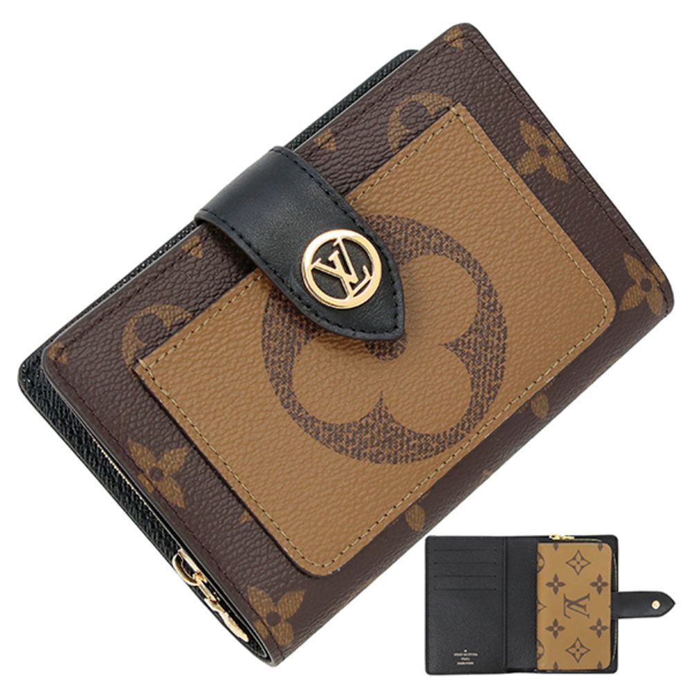 Portefeuille Monogram Leather Black Brown Mini Compact Wallet